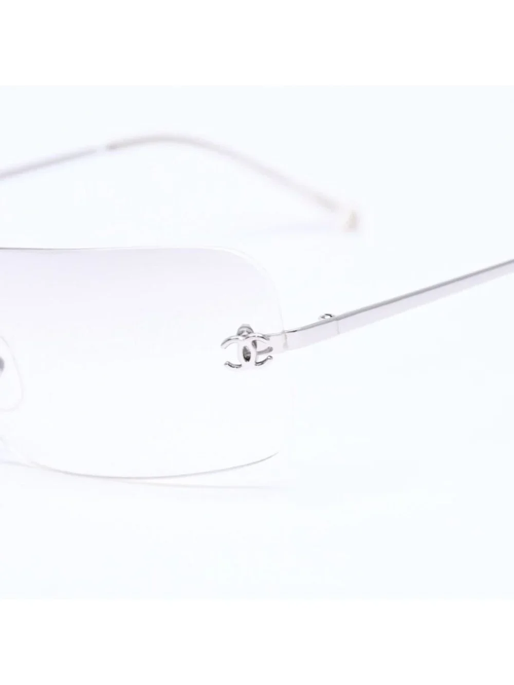 Chanel Rimless Sunglasses Eyewear CC Logo Silver Gray
